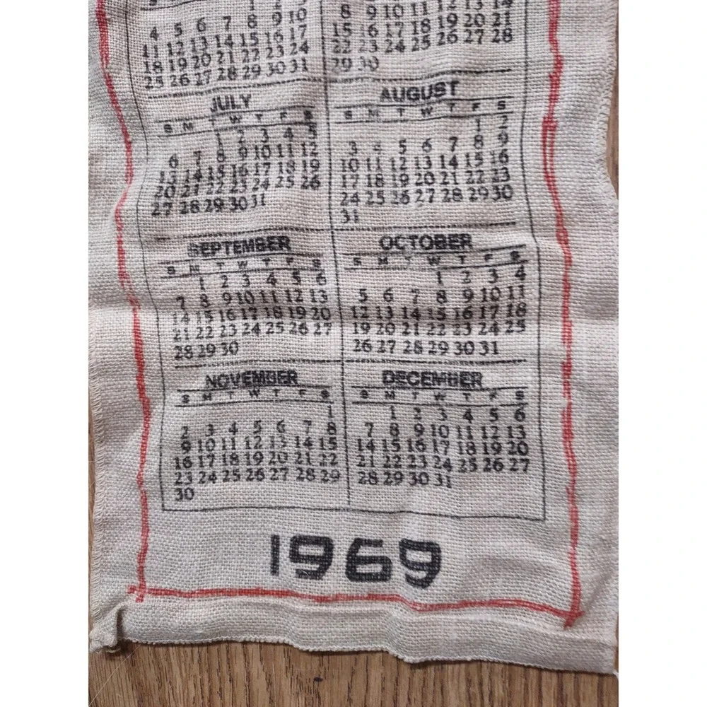 Vintage 1969 Linen Calendar Tea Towel Red Barn Watermill Rustic Kitchen Decor